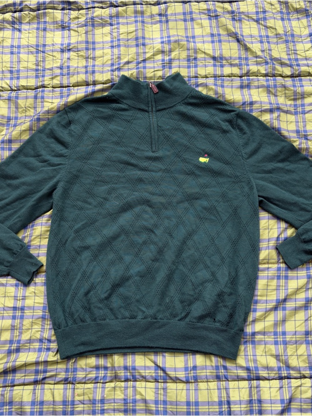 Vintage Amen Corner dark green 1/4 zip argyle pattern sweater